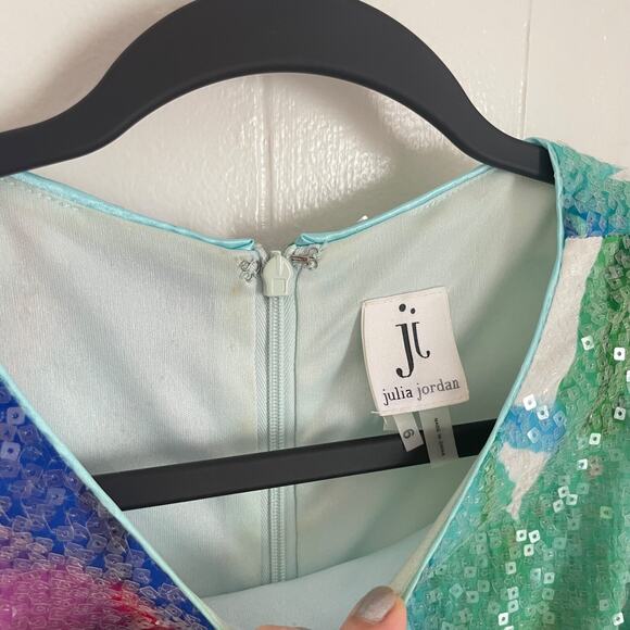 Sequin Party Dress Watercolor Print Sleeveless Size 6 Colorful A-Line Wedding Gu - Picture 4 of 7